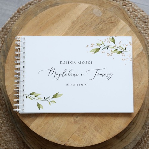 Księga gości klasyczna lub z ankietami - wzór z motywem liści i złota