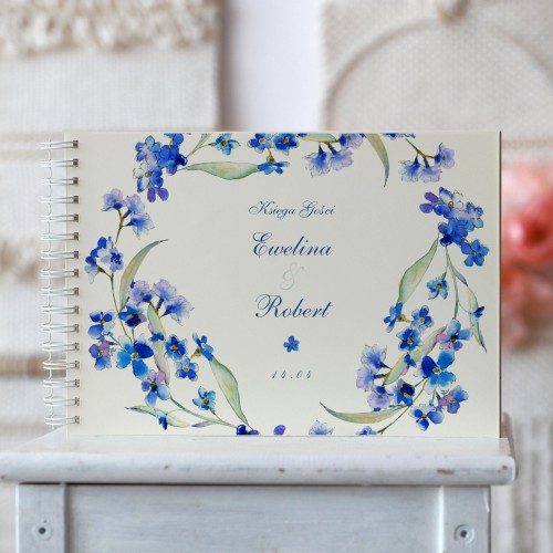  Księga gości klasyczna lub z ankietami - wzór z wiankiem z niezapominajek