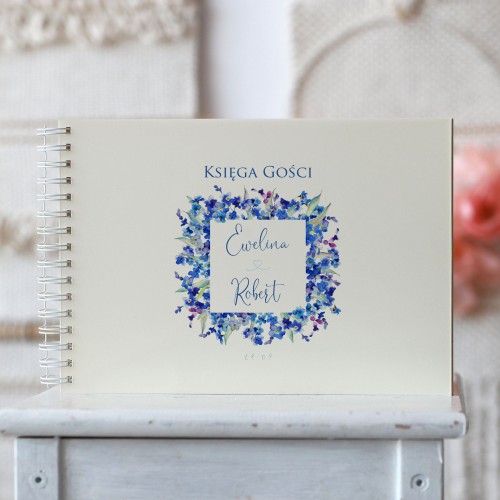  Księga gości klasyczna lub z ankietami - wzór z niezapominajkami w kwadracie