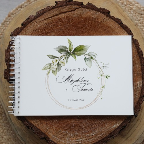 Księga gości klasyczna lub z ankietami - wzór z liściastym motywem
