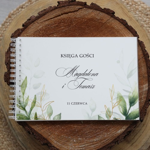 Księga gości klasyczna lub z ankietami - wzór z delikatnymi liśćmi