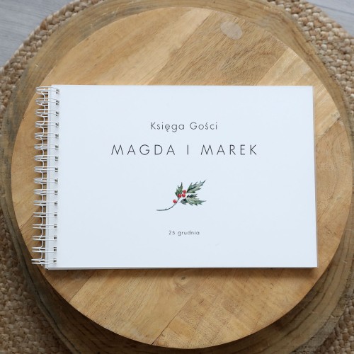 Księga gości klasyczna lub z ankietami - wzór z ostrokrzewem