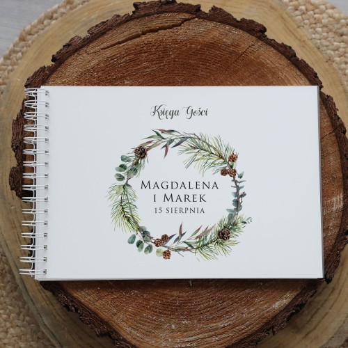 Księga gości klasyczna lub z ankietami - wzór z zimowym wiankiem