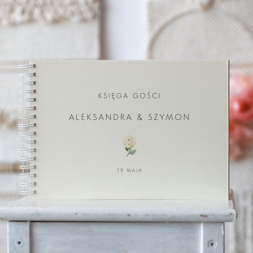 Księga gości klasyczna lub z ankietami - wzór z białą różą