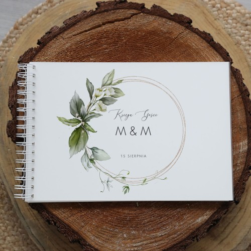 Księga gości klasyczna lub z ankietami - wzór z zielonym wianuszkiem