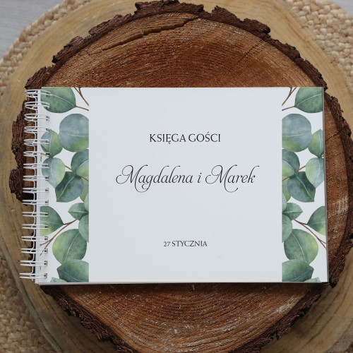 Księga gości klasyczna lub z ankietami - wzór z eukaliptusem