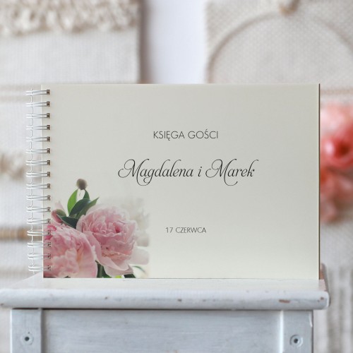 Księga gości klasyczna lub z ankietami - wzór z piwoniami