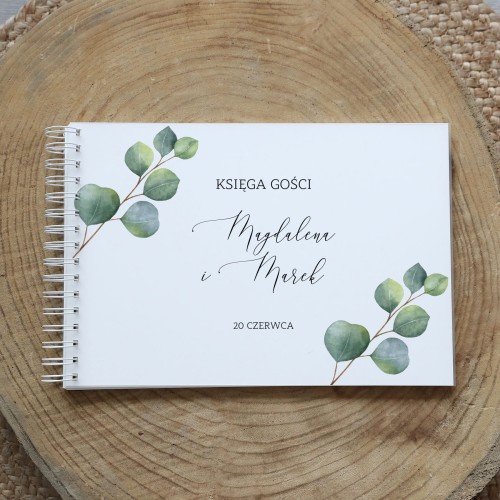 Księga gości klasyczna lub z ankietami - wzór z  zielonymi liśćmi