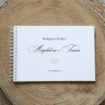 Księga gości klasyczna lub z ankietami - wzór z geometrycznym sercem rose gold