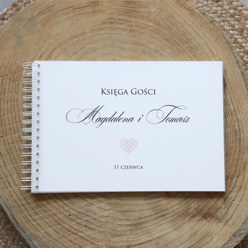 Księga gości klasyczna lub z ankietami - wzór z geometrycznym sercem rose gold
