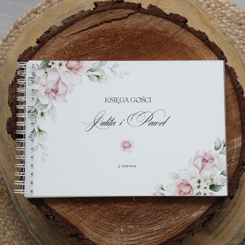 Księga gości klasyczna lub z ankietami - wzór z delikatnymi różami