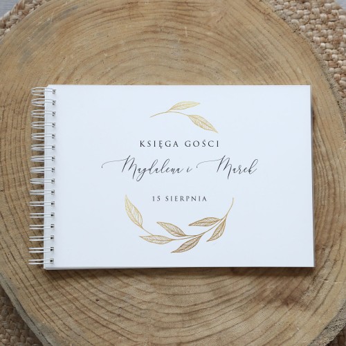 Księga gości klasyczna lub z ankietami - wzór ze złotymi liśćmi