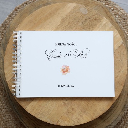Księga gości klasyczna lub z ankietami - wzór z różowym kwiatem