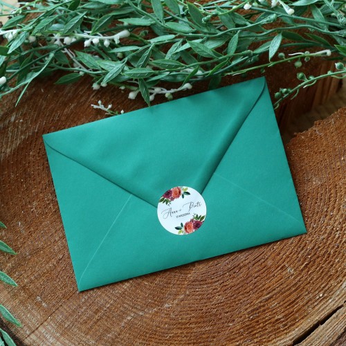 Naklejki ślubne z bordowymi kwiatami boho różne rozmiary