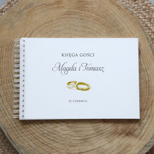 Księga gości klasyczna lub z ankietami - wzór ze złotymi obrączkami