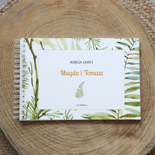 Księga gości klasyczna lub z ankietami - wzór z liśćmi i paprociami