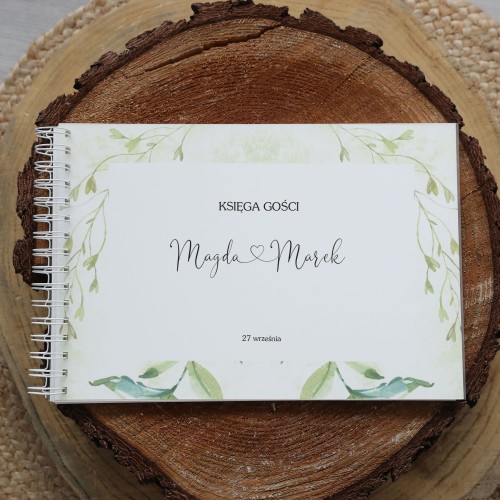 Księga gości na przyjęcie weselne z motywem delikatnych liści