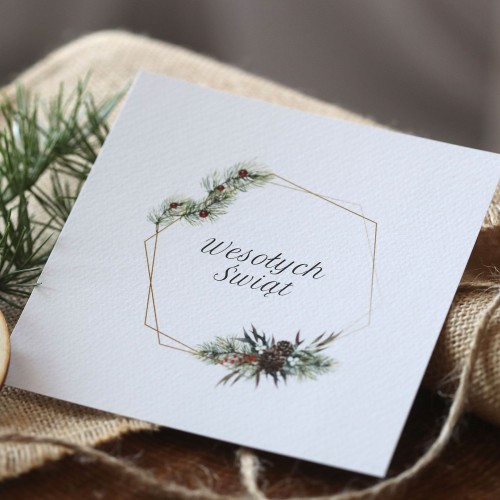 Kartki firmowe na Boże Narodzenie z geometryczną ramką - 14,5 x 14,5 cm - nierozkładane