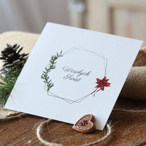 Kartki firmowe na Boże Narodzenie z geometryczną ramką  - 14,5 x 14,5 cm - nierozkładane