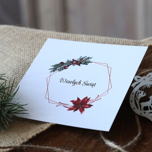 Kartki firmowe na Boże Narodzenie z gwiazdą betlejemską  - 14,5 x 14,5 cm - nierozkładane