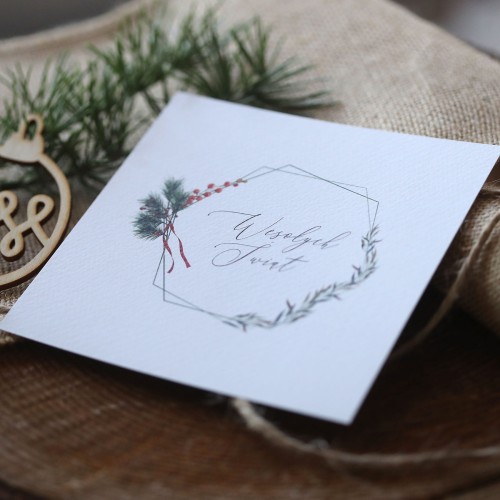 Kartki firmowe na Boże Narodzenie  z geometryczną ramką  - 14,5 x 14,5 cm - nierozkładane