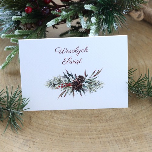 Klasyczne kartki firmowe na Boże Narodzenie ze stroikiem  - 12x17 cm