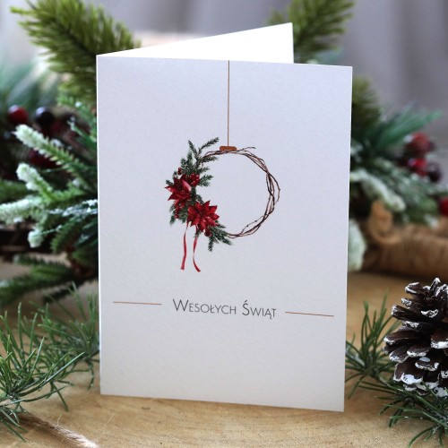 Nowoczesne kartki firmowe na Boże Narodzenie z wieńcem - 10x15 cm