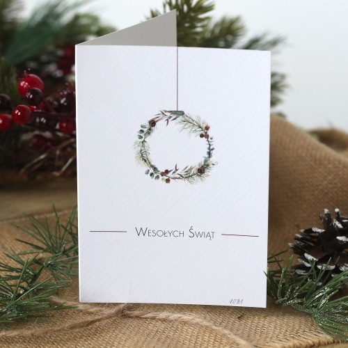 Minimalistyczne kartki firmowe na Boże Narodzenie z wianuszkiem - 10x15 cm