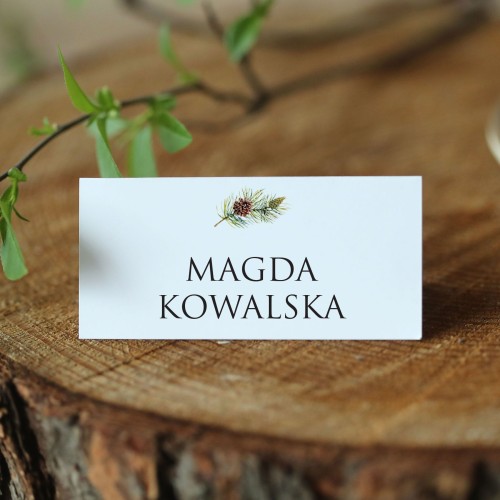 Winietki świąteczne z minimalistyczną iglastą gałązką