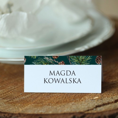 Winietki świąteczne z ozdobnym paskiem z szyszkami