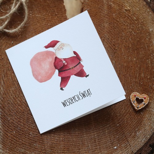 Kartki firmowe na Boże Narodzenie ze Świętym Mikołajem - 14,5x14,5 cm