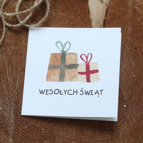 Kartki firmowe na Boże Narodzenie z prezentami - 14,5x14,5 cm