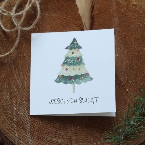 Kartki firmowe na Boże Narodzenie z choinką - 14,5x14,5 cm