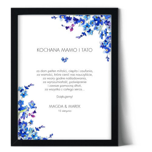 Plakat podziękowania dla rodziców z niezapominajką