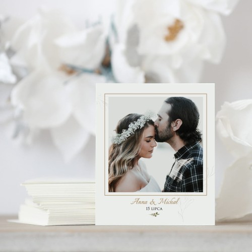 Zdjęcie polaroid w podziękowaniu dla gości z ramką i gałązką